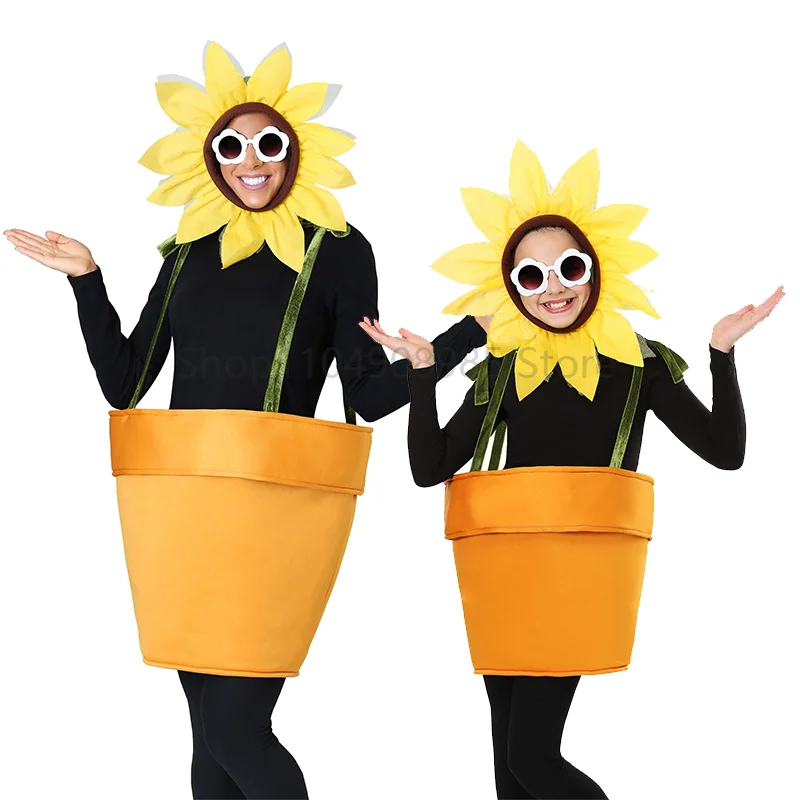 

Halloween Flower Pot Costume Sunflower Costume with Headpiece for Adults Children Cosplay Garden Theme Party Sunflower Costume