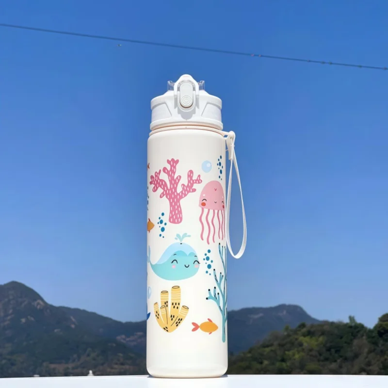 750 ml Dinosaurier Wasser Flasche Für Kinder Wasser Sippy Tasse Mit Silikon Stroh Auslaufsichere Kunststoff Wasser Flaschen Sommer Kinder Wasser Tasse