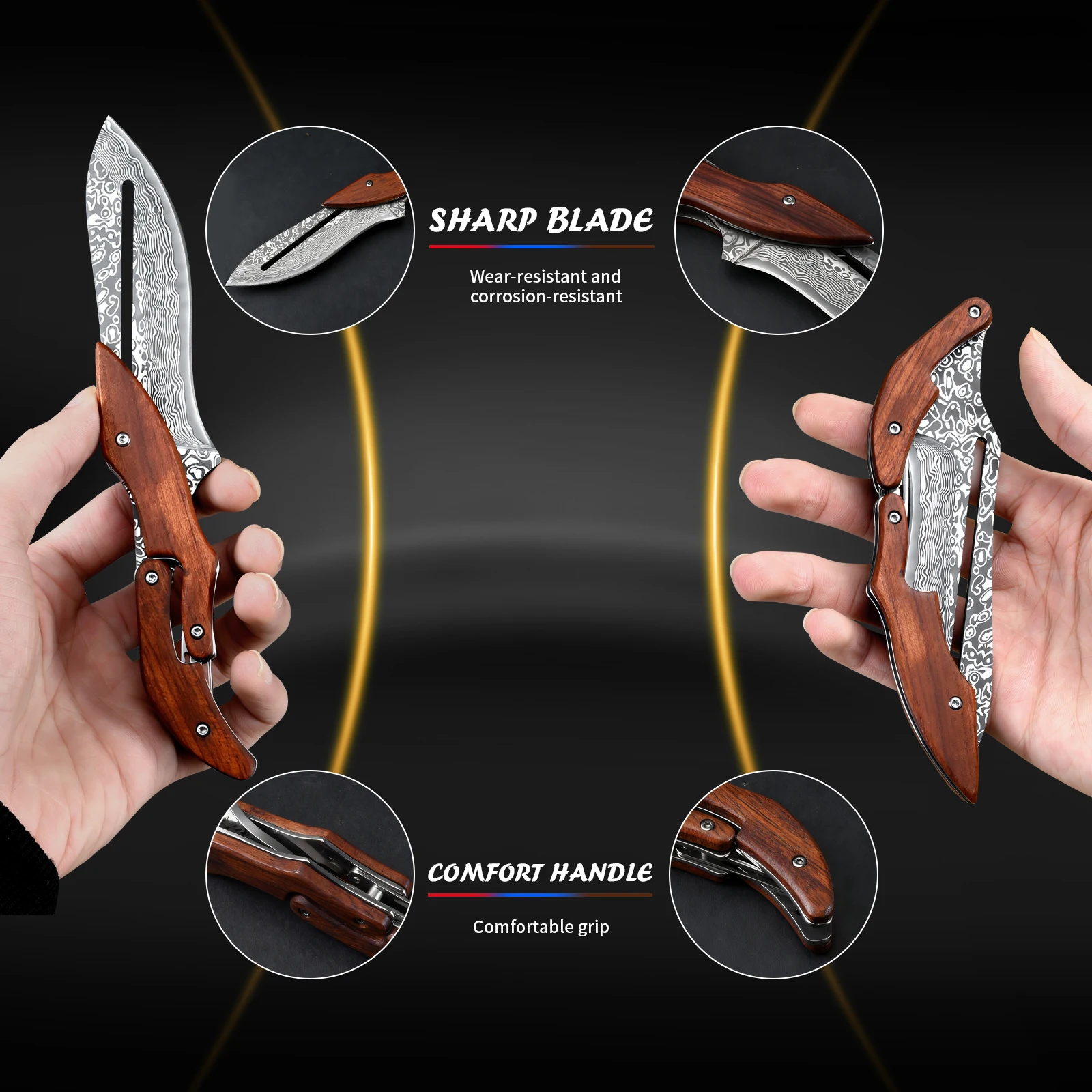 سكين للفرد دمشق بليد سكين ميكانيكي في الهواء الطلق EDC سكين جيب التخييم الصيد الدفاع عن النفس سكينة تكتيكية ، أداة متعددة