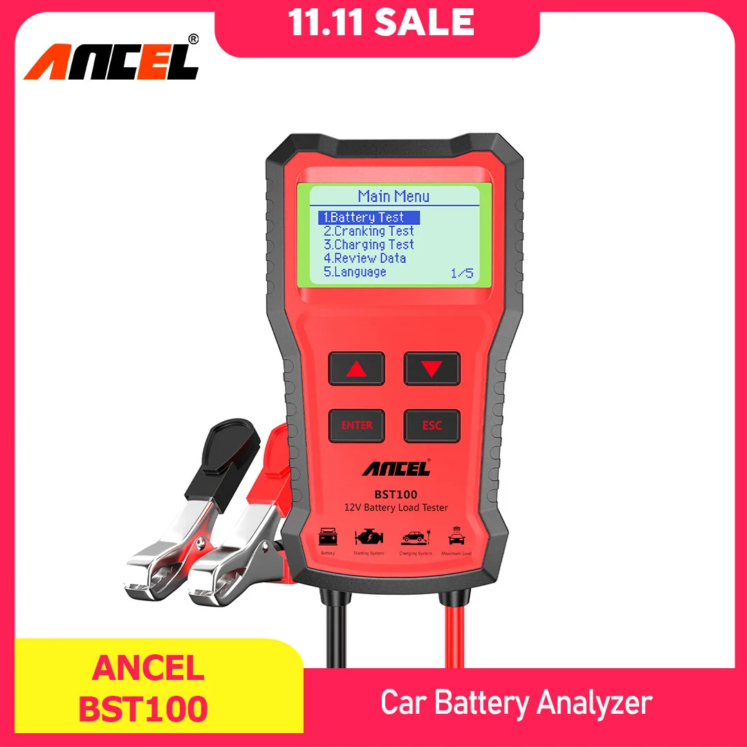 ANCEL BST100 12V Battery Tester Car Battery Analyzer Cranking Charging Circuit Test Battery Tester Car Diagnostic Tools PK BM550