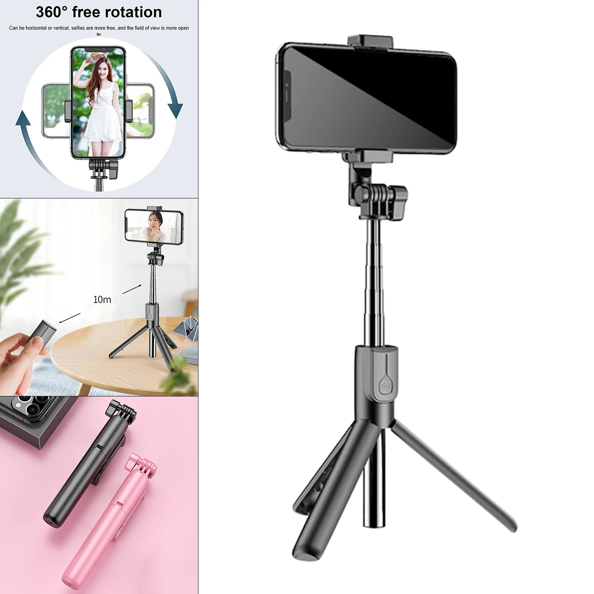 

J861 360-degree Rotation Wireless Bluetooth Selfie Stick Tripod Foldable Fit for Smartphone for Live Photo Video