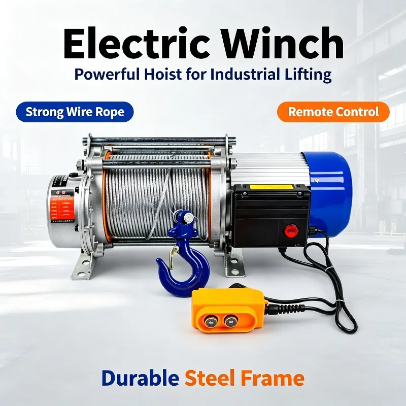 1T /1.5T Aluminum Shell Electric Hoist, 220V Small Household Crane, Mini Electric Winch for Home Lifting