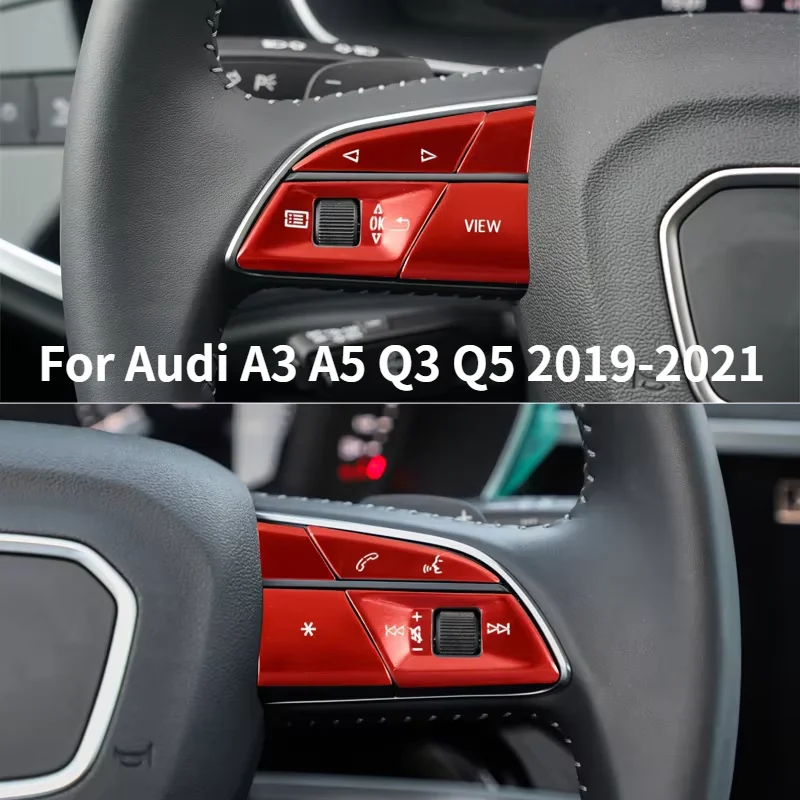 Car Upgrade For Audi A3 A5 Q3 Q5 2019-2021 Aluminum Alloy Steering Wheel Button Sequins Decoration Cover Trim Interior Styling