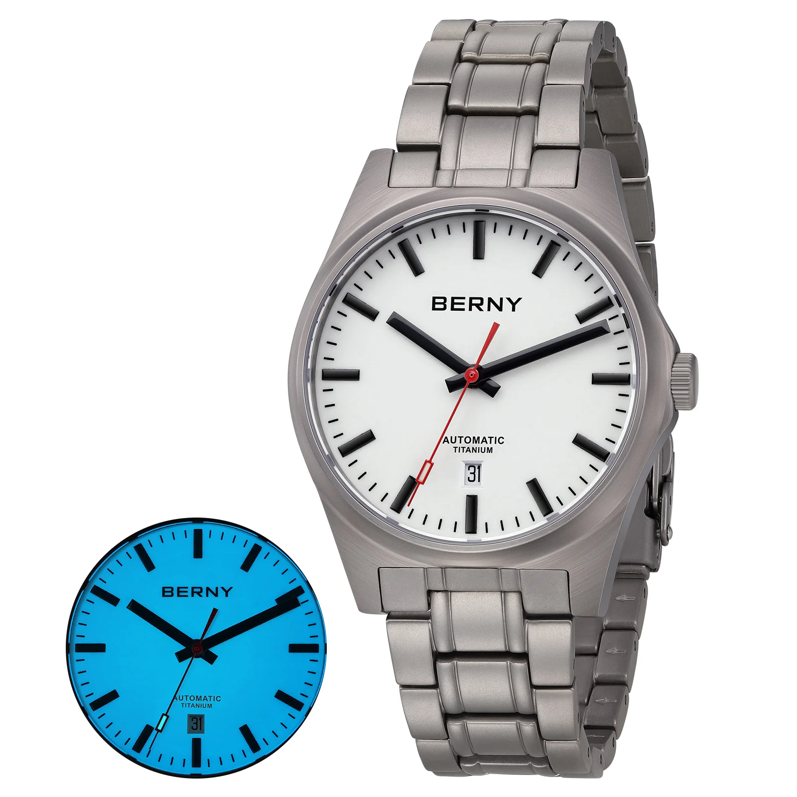 BERNY Titanium Automatic Watches for Men Mechanical Wristwatch Sapphire Full Luminous Dial 10ATM Waterproof Man Clock