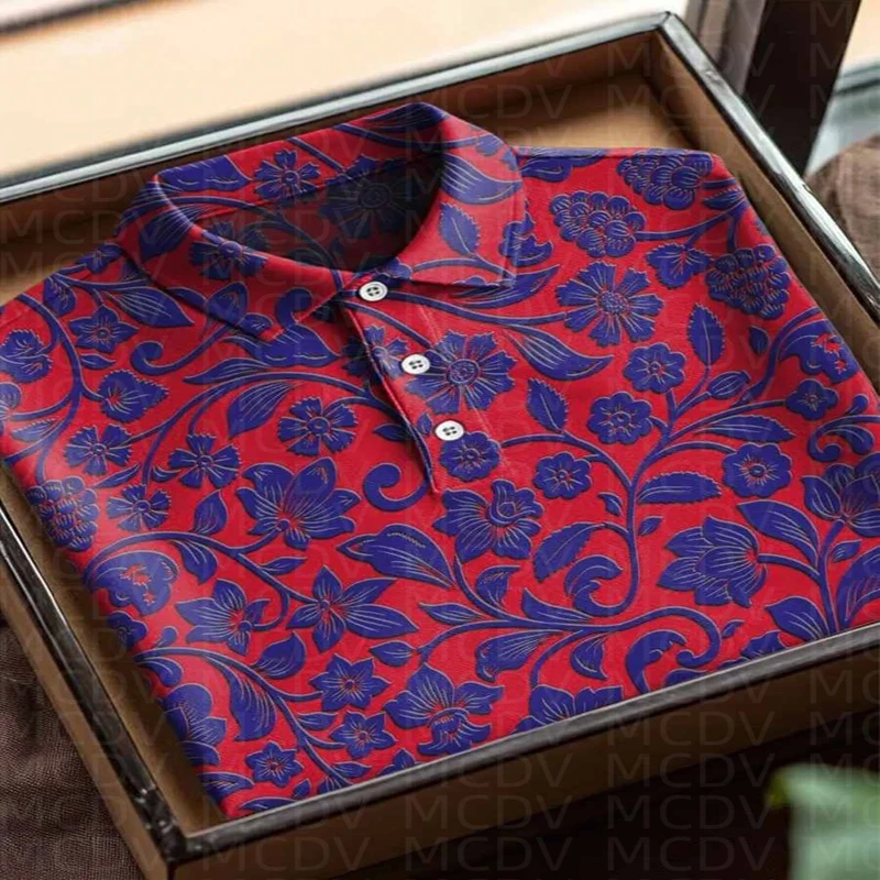 Dot Pattern Button-Down Shirt Casual Short Sleeve Polo Shirt Men‘s Short Sleeve Polo Shirt