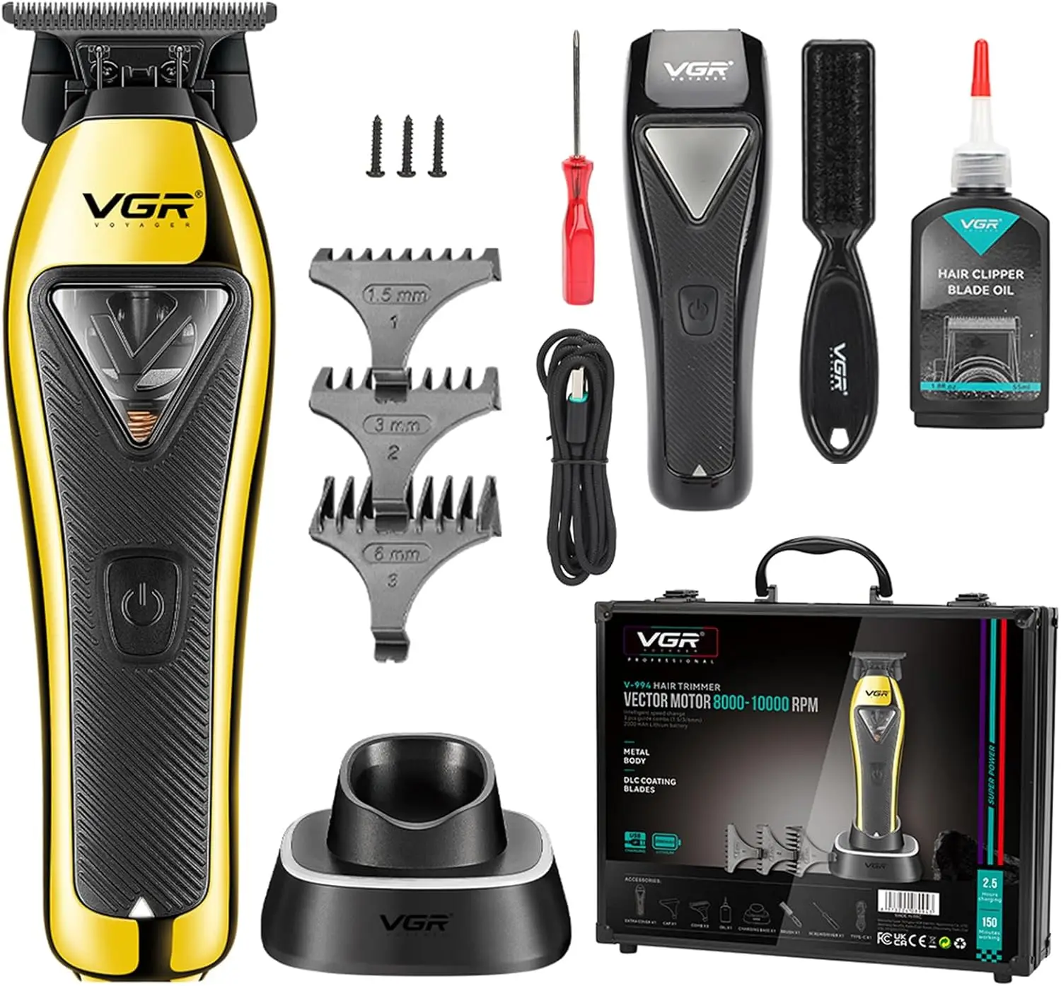 

Professional Cordless Hair Clipper for Men, 10000 RPM DLC T Blade Trimmer with Metal Body and Travel Case