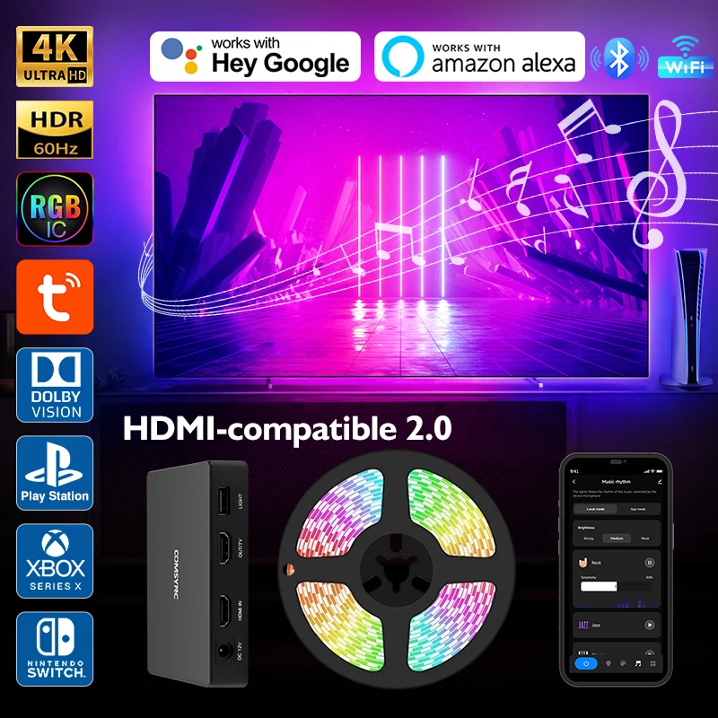 New 4K HDMI-Compatible Smart Led TV Backlight Light Strip RGB Hue Sync Screen App Control for Computer Game Room Decor Movie