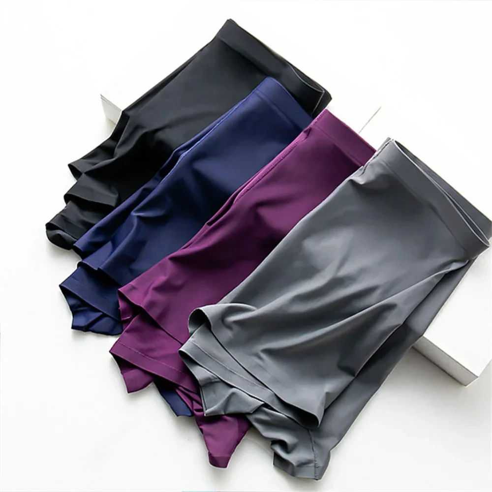 سلس الحرير الجليد الملاكمين الرجال حجم كبير النايلون الملابس الداخلية السراويل التجفيف السريع الصيف الرياضة الذكور سراويل
