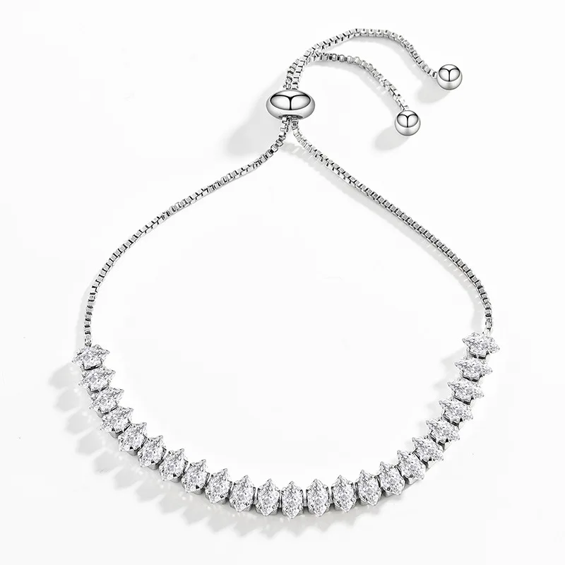 Bracciale regolabile telescopico geometrico in argento sterling 925 di nicchia di lusso leggero con zirconi, gioielli a mano con diamanti pieni di moda femminile