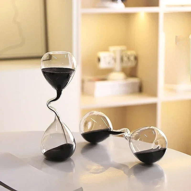 Minimalist Interior Dining Table Decoration with Black Modern Style Curved Design and Hourglass Glass Craftsmanship