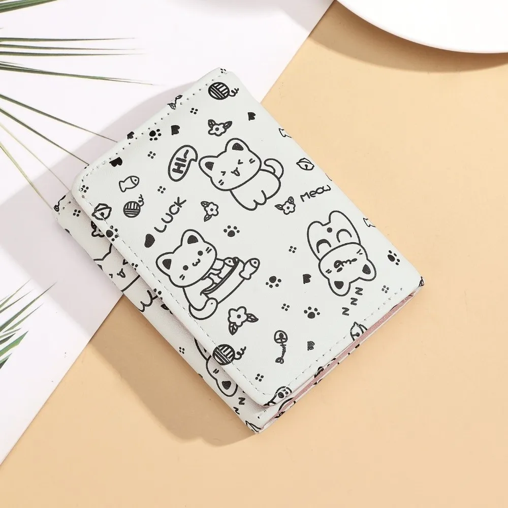 Fashion PU Leather Short Wallet Cartoon Cat Foldable Money Bag Multi-functional Three-Fold Wallet