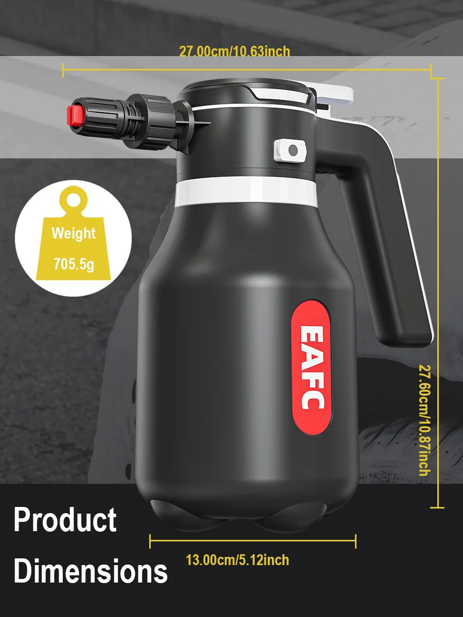 EAFC 2000ML Elektrischer Schaumsprüher, Autowaschpistole, kabellos, wiederaufladbar, Schaumkanone, Auto-Reinigungswerkzeug 60 ° Sprühbereich – Detail 12