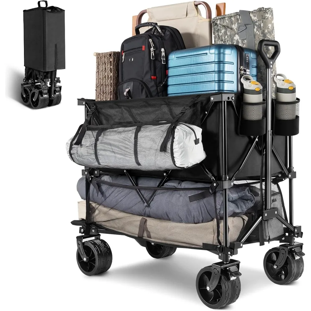 

450L Extra Large Double Garden Stroller, Foldable Sport Stroller with Large Wheels, 50-inch Long Multi-Purpose Folding Stroller