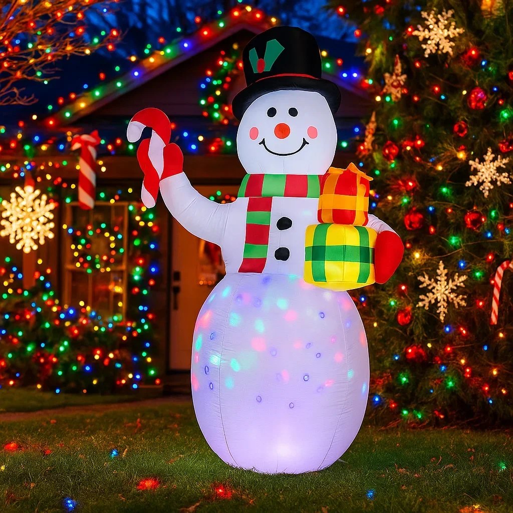 5ft decorações de natal boneco de neve inflável segurando presentes brinquedos casa quintal ornamentos com decoração led natal decoração ao ar livre brinquedo
