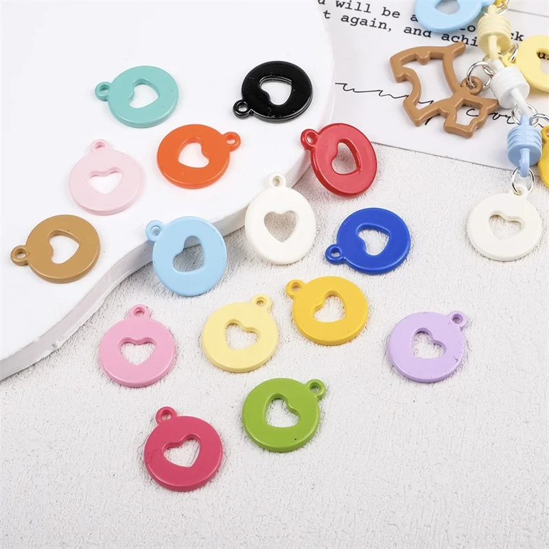 

2026 Newest 100pcs/lot color print hearts core geometry rounds shape acrylic beads diy jewelry garment hair accessory