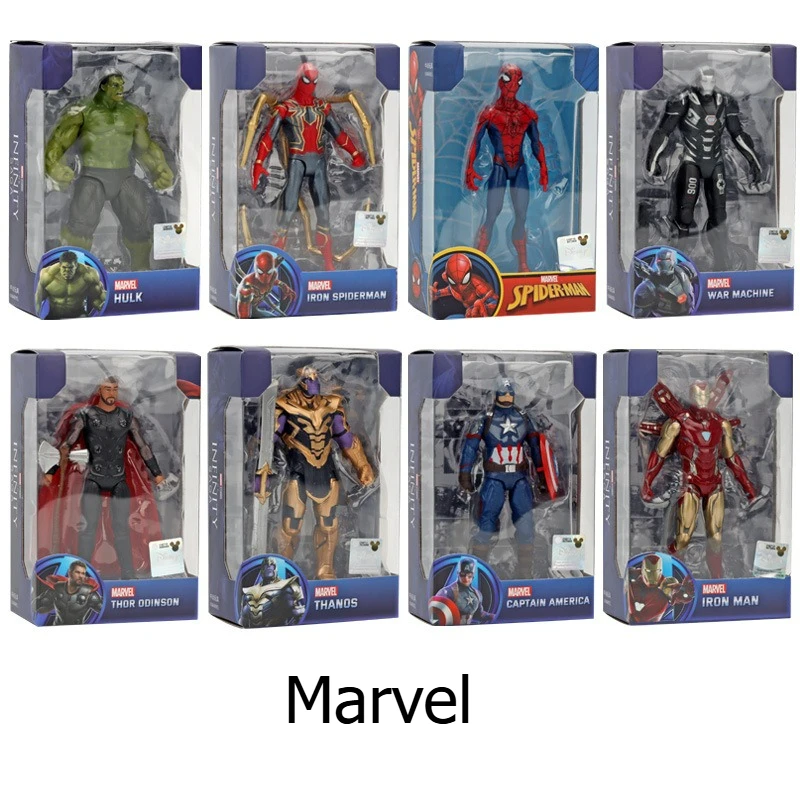 شخصيات مارفل تويز أفنجرز ليجيندز آيرون مان سبايدر مان ثور كابتن أمريكا ثانوس هالك وور ماشين Gif #2