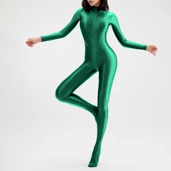 Glossy Long Sleeve Swimming Suit Jumpsuit Tights Plus Size Cosplay Costume Pantyhose Playsuit Women Swimwear