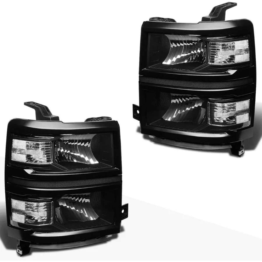 قطعتان من مجموعة المصابيح الأمامية البديلة المتوافقة مع تشيفي سيلفرادو 14-15 | مصابيح أمامية مع غطاء أسود زاوية شفافة #2