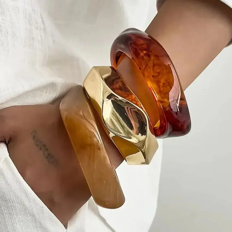 Ingemark 3 أنماط خمر غير النظامية واسعة الراتنج أساور للنساء العصرية الإبداعية التراص مكتنزة أساور مجوهرات اكسسوارات