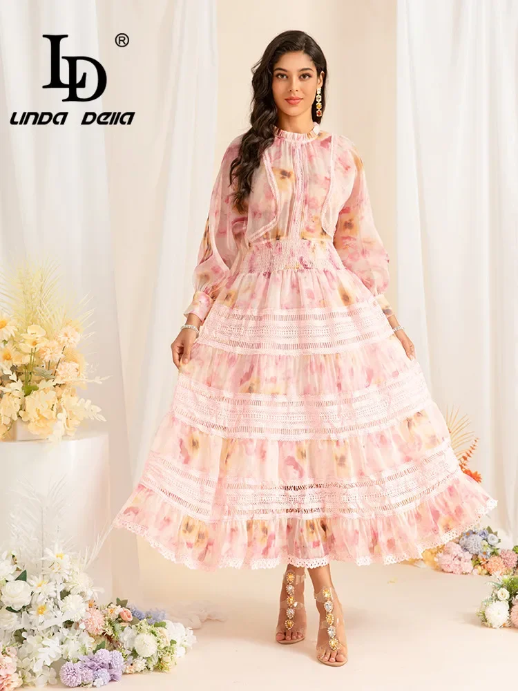 LD LINDA DELLA Europe and the United States Foreign Trade Fashion French Gentle Printing Retro Cool Old Money Style Dress