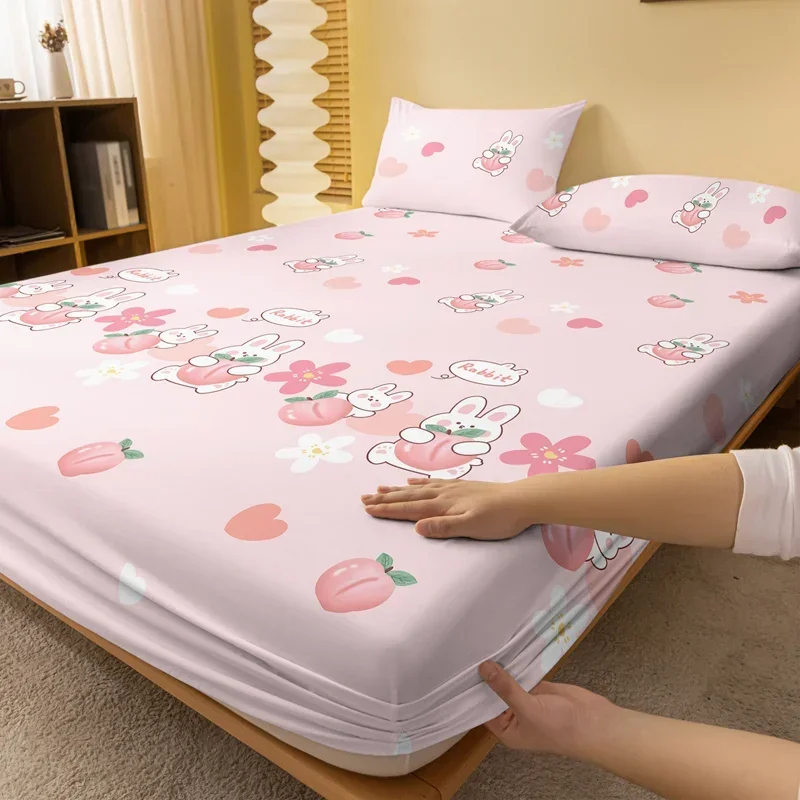 1 ملاءة مطبوعة غير لامعة على شكل زهرة نباتية لطيفة على شكل أرنب، غطاء سرير مطبوع لغرفة النوم، الفراش (باستثناء أكياس الوسائد) #2