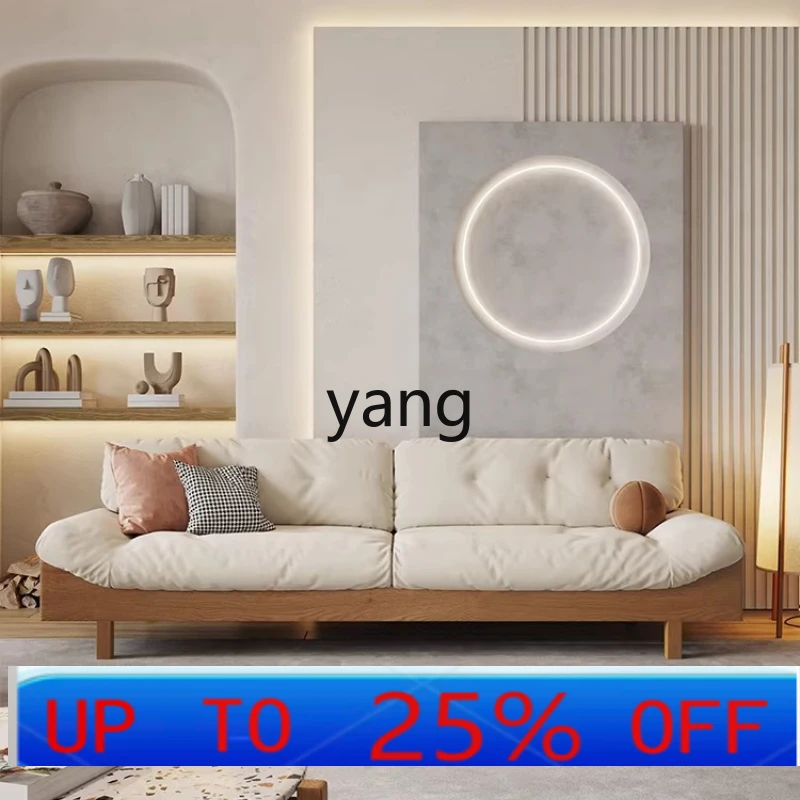 LTT solid wood fabric sofa frosted fabric three-seater small apartment wabi-sabi style sofa combination