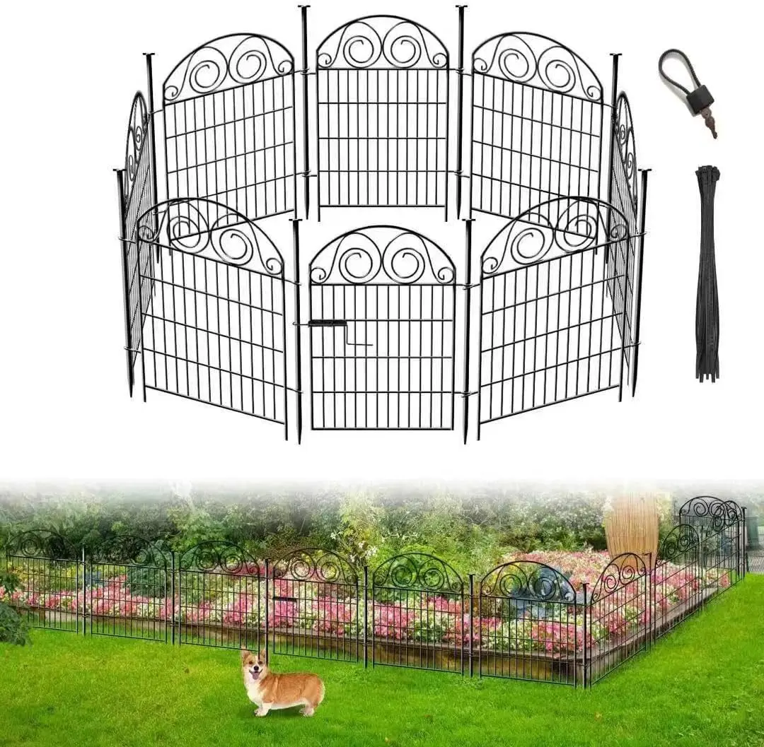 

Tall 32-Inch Metal Garden Fence with Gate, 8 Panels for Dog Barrier and Yard Borders, Total Length 17.5 Ft