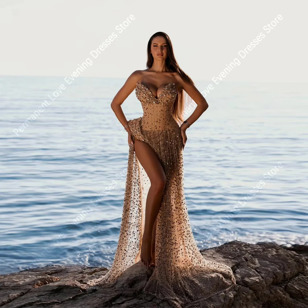 ชุดราตรีทรงเมอร์เมดคอวีแบบหวานๆ สำหรับผู้หญิง แขนกุด ผ่าสูง เซ็กซี่ เหมาะสำหรับงานพรอม งานเลี้ยง หรือโอกาสพิเศษ  สามารถสั่งตัดได้