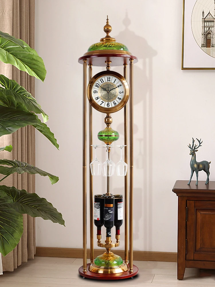 European floor clock, living room Chinese retro villa large ornament vertical clock, American creative silent home
