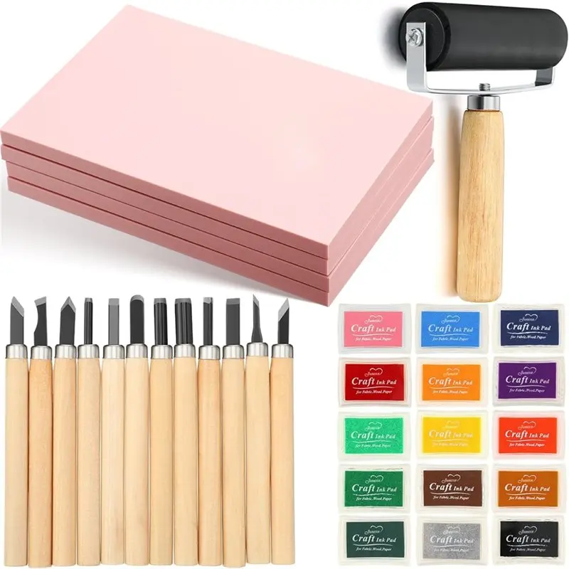 

Mar.For Printmaking Supplies Kit For Stamps 32Pack Rubber Block Stamp Making Kit Carving Blocks Ink Pads For Stamps Hobby