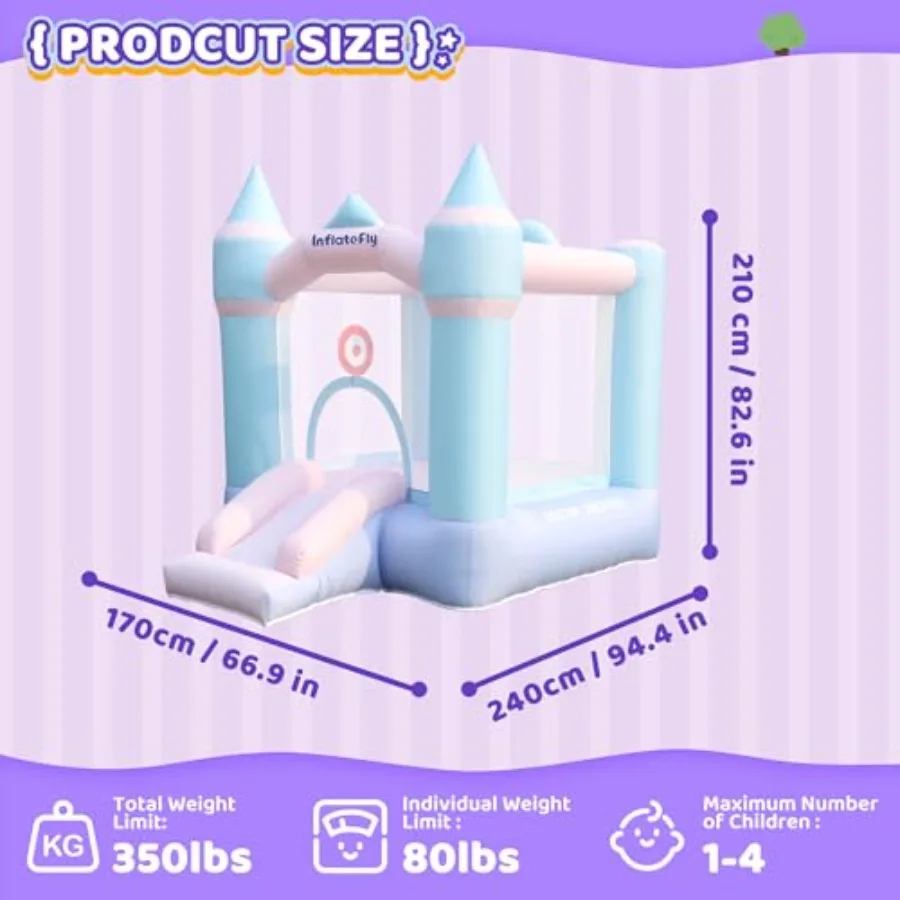 Bounce House with Slide for Toddlers Bouncer Inflatable Bouncy Castle with Blower Basketball Hoop for Backyard Wedding Cute and