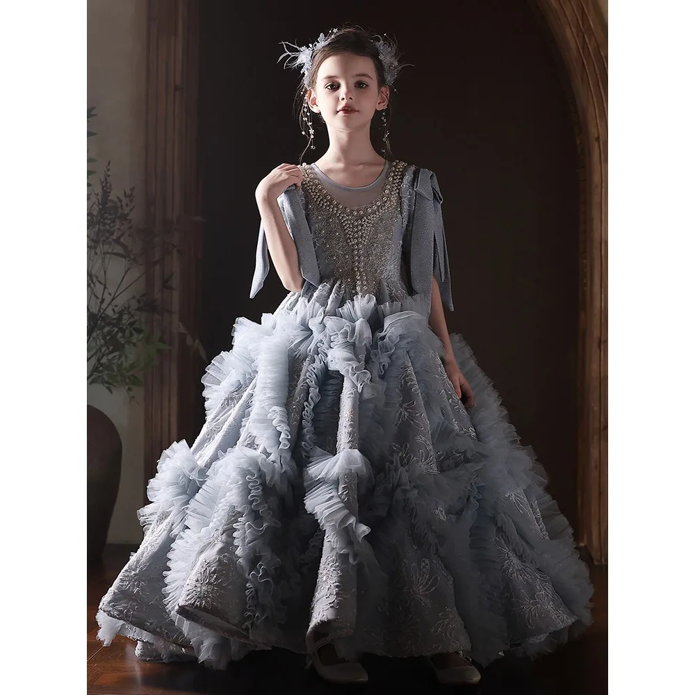 Custom Luxury Dress Women Wedding Guest Dress Flower Girl Wedding Gown Birthday Party Pageant Runway Blue Dusty Pearl Princess