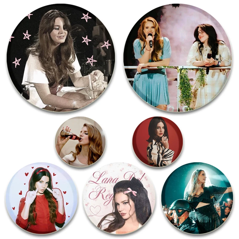 

Rock Singer Pop Music Band Photo Brooches Creative Round Badge Gifts Lana Rey Del Mar,Lizzy Grant,May Jailer Pins 32/44/58mm