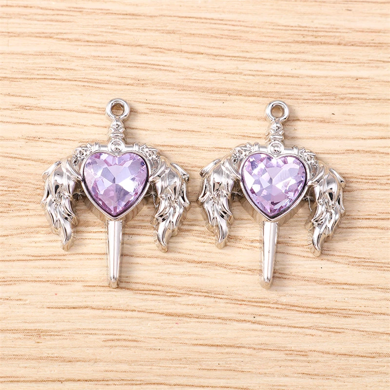 5 Stück 19 x 25 mm niedliche Kristall-Herzflügel-Anhänger für die Schmuckherstellung, Halsketten, Ohrringe, Armbänder, Zubehör, DIY, Basteln, Geschenk – Detail 8
