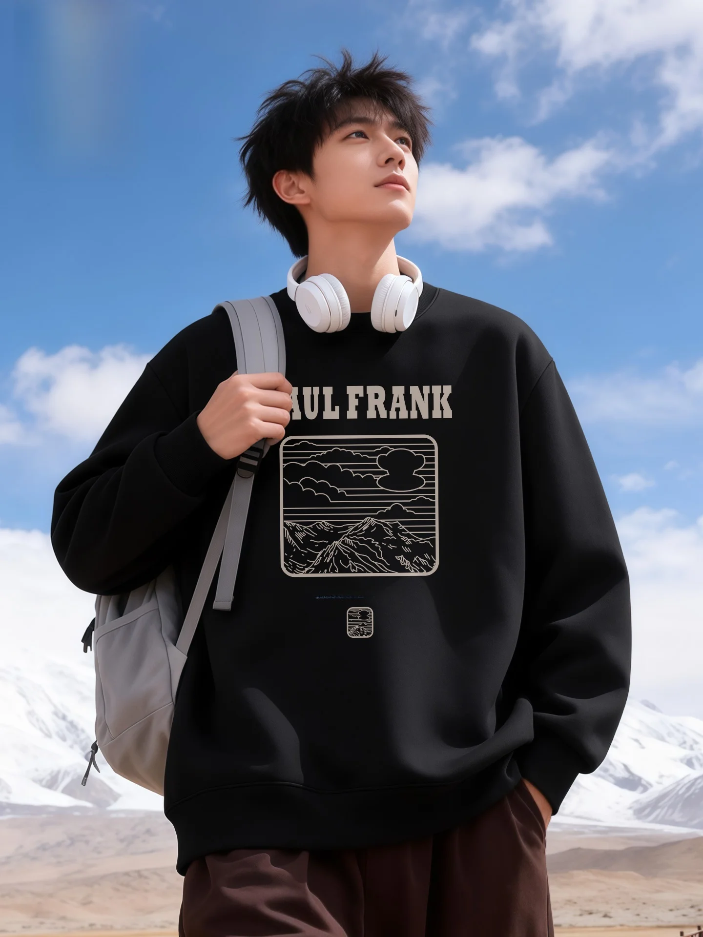 

M Long Sve round Ne Sweatirt Spring Bla Print Heavy Jaet Comfortable Cotton Polyester Blend Casual Wear