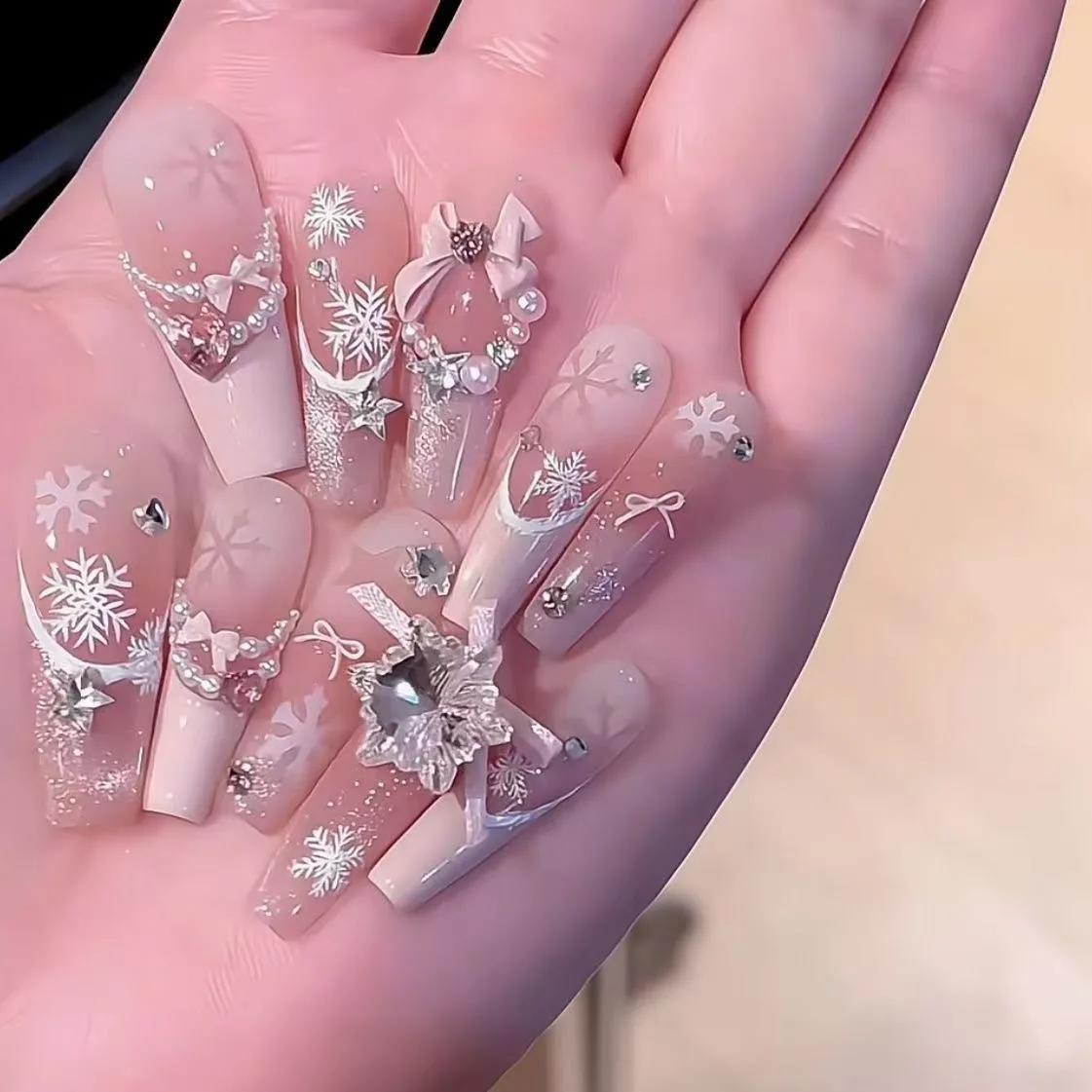 

Handmade Beautiful Y2k Press on Nails Cherry Blossom Butterfly Pink Ballet with Design Full Cover Long Coffin Acrylic Nail Tips