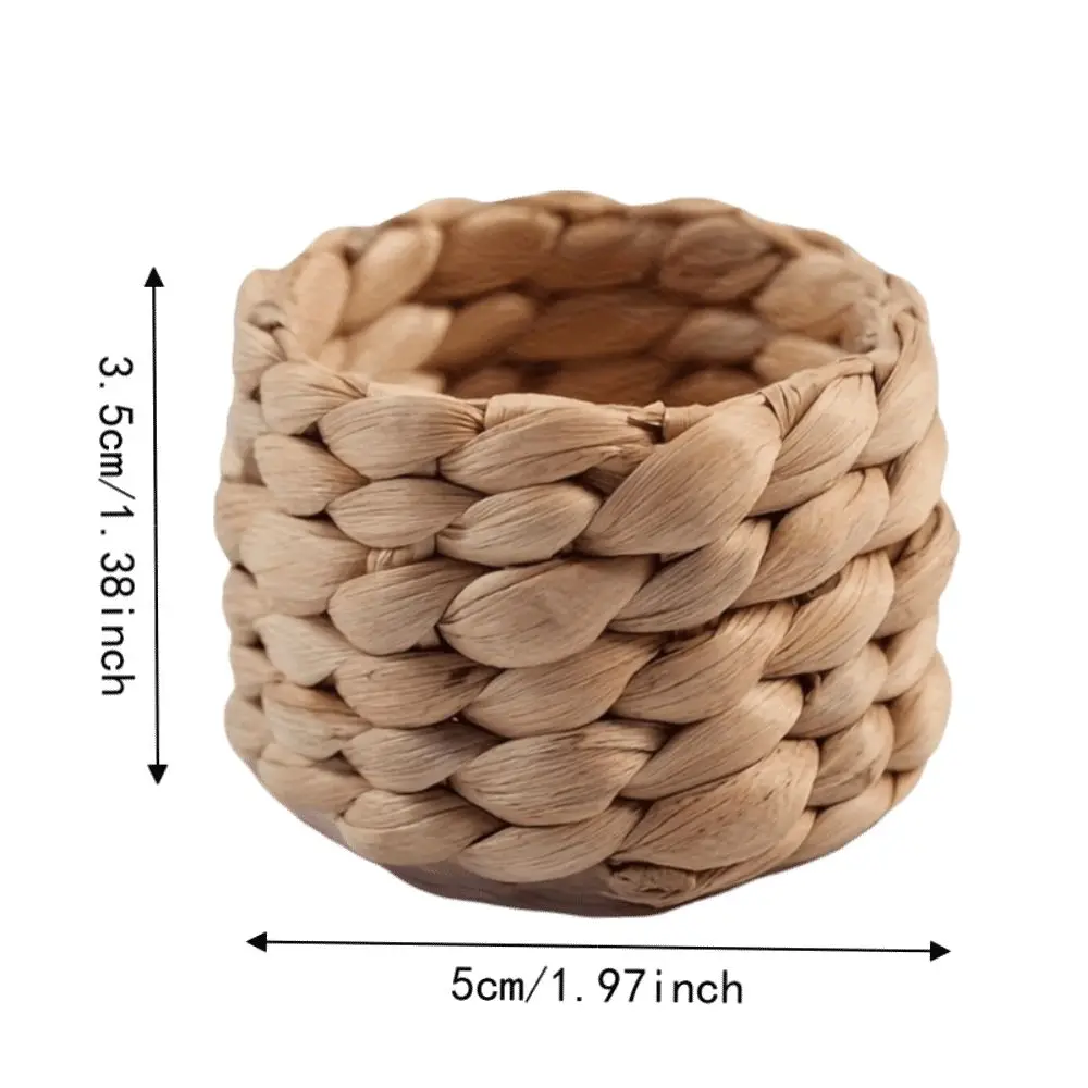 6pcs Calabash Grass Calabash Grass Napkin Ring Light Yellow Grass Tone Round Shape Woven Napkin Ring Hand Woven Rustic Style