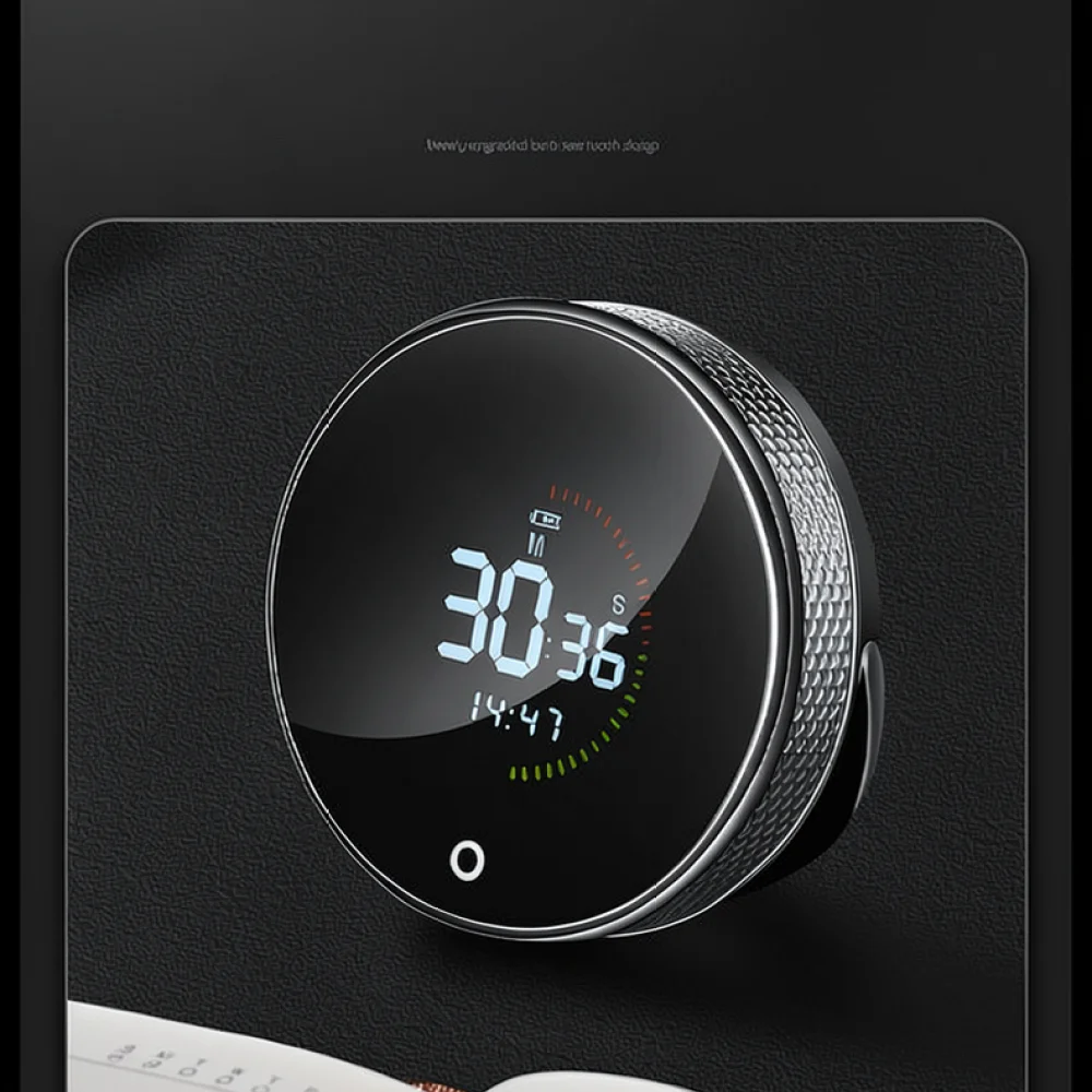 USB Rechargeable Rotary Kitchen Timer Magnetic Countdown Clock Digital Display Simple Modern Style For Study Office Cooking