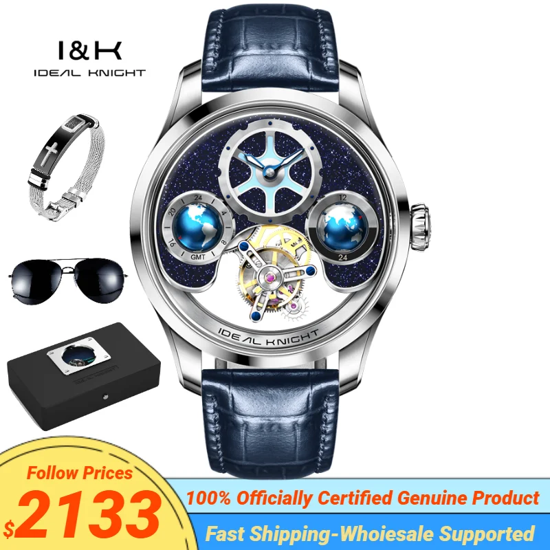 Blue Balloon Series Wristwatch Men Flywheel Watches TOP High-end Automatic Mechanical Watch Man Waterproof Skeleton NEW 6805