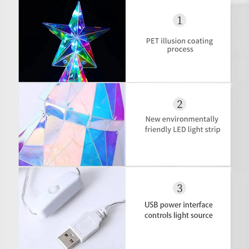 A17Z Christmas Light Ornament USB Powered Colorful Xmas Tree Figurine with Star Handmade Tabletop Centerpiece for Christmas