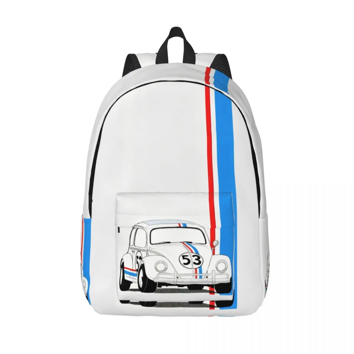 Herbie Number 53 Classical Backpack Gift High School Business Race Car Enthusiasts Stripe Daypack Men Women College Shoulder Bag