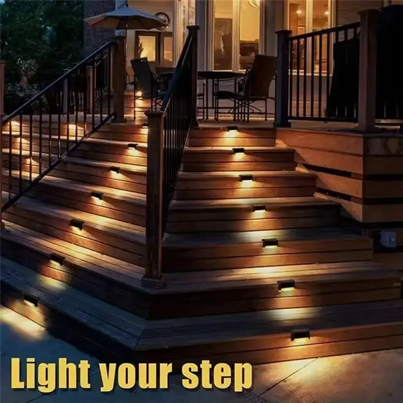 A74E-Commercial Street LED Step Lights 16 Pcs Solar Powered Outdoor Deck Lighting Suitable For Balconies Terraces Stairs Fences
