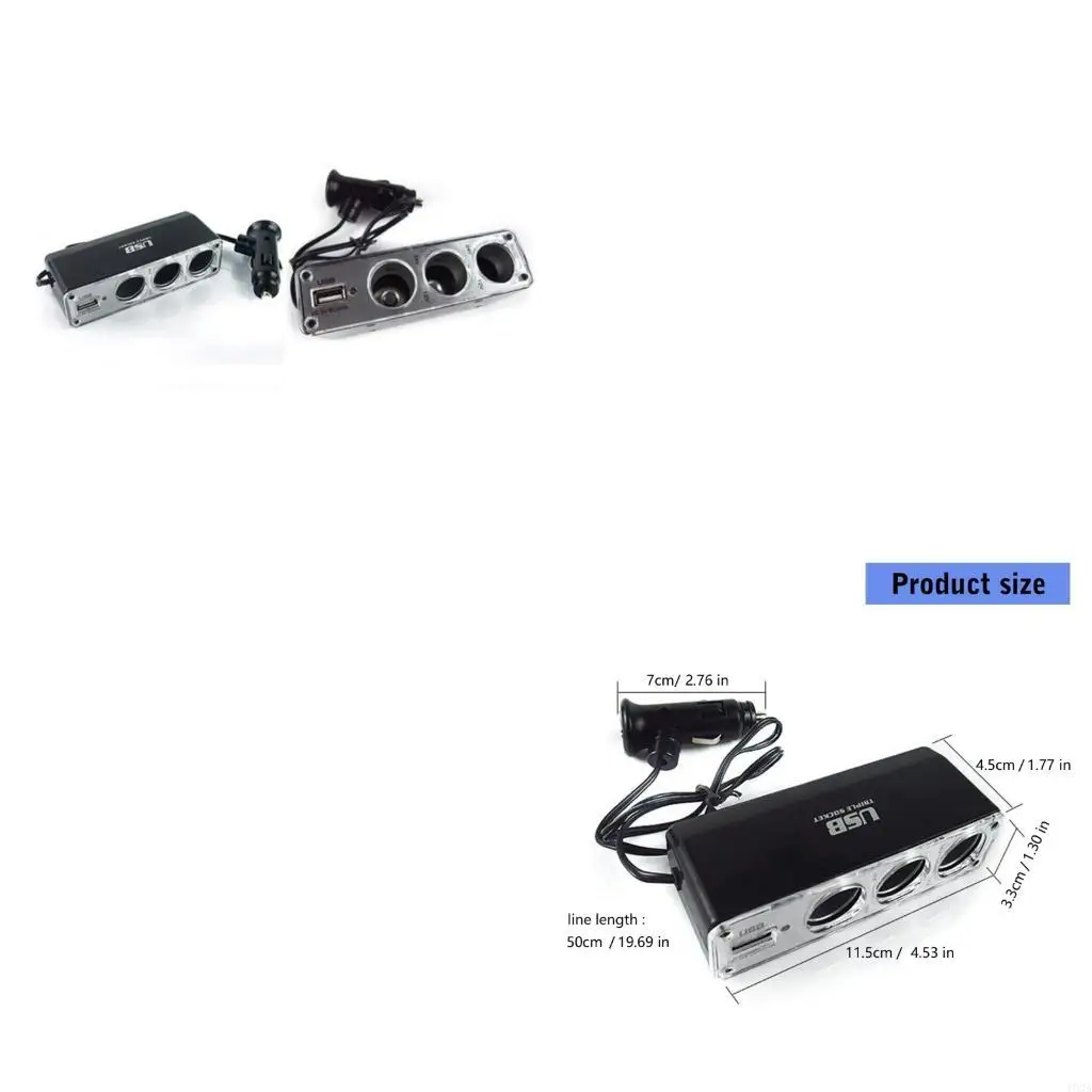 193A Essential Car Chargers Hubs Providing 3 12V/24V Sockets and USB Port for Charging Phones Player and More