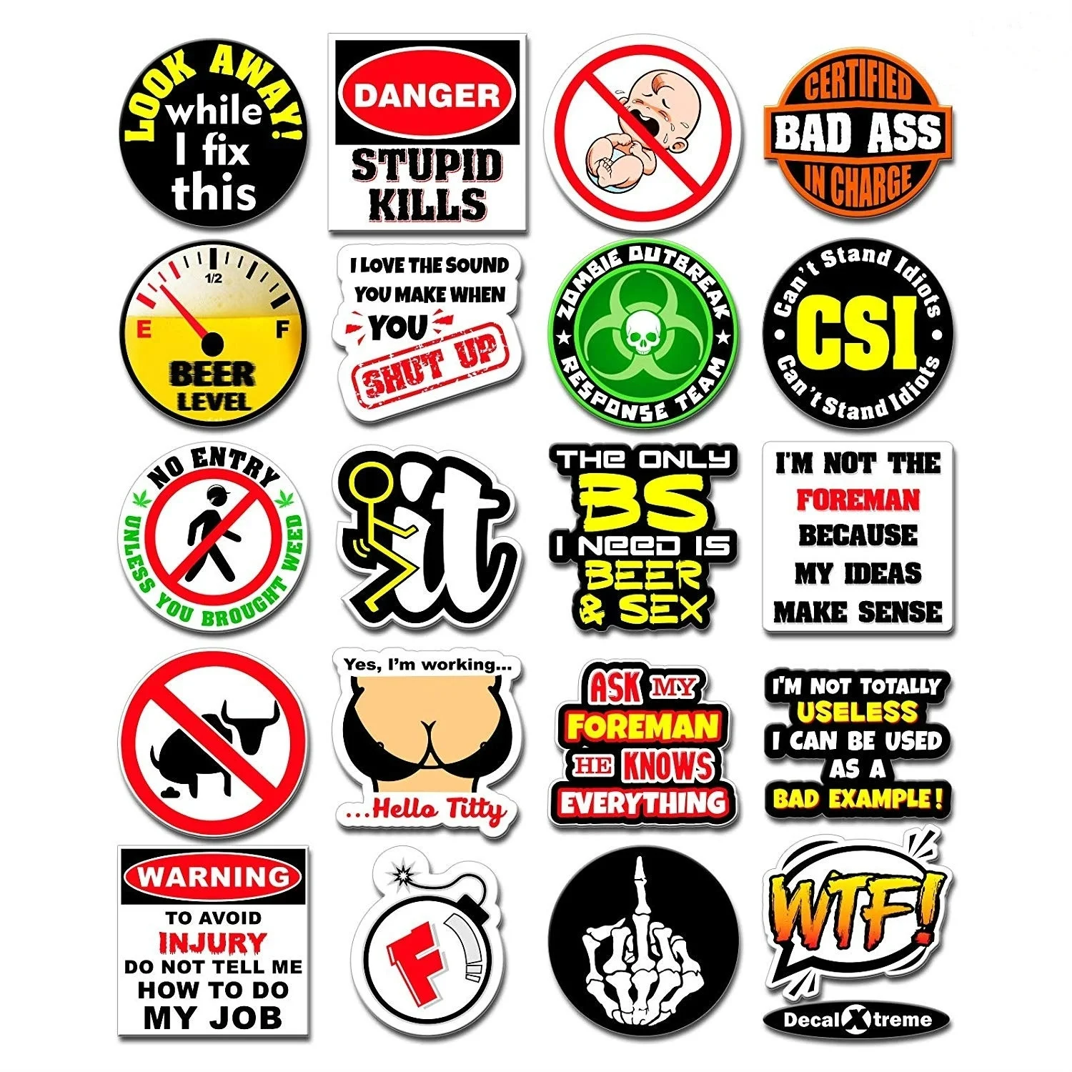 For 20-Pack Funny Laminated Vinyl | Hilarious Joke Decal Sticker for Construction Worker Electrician Welder Carpenter Plumber