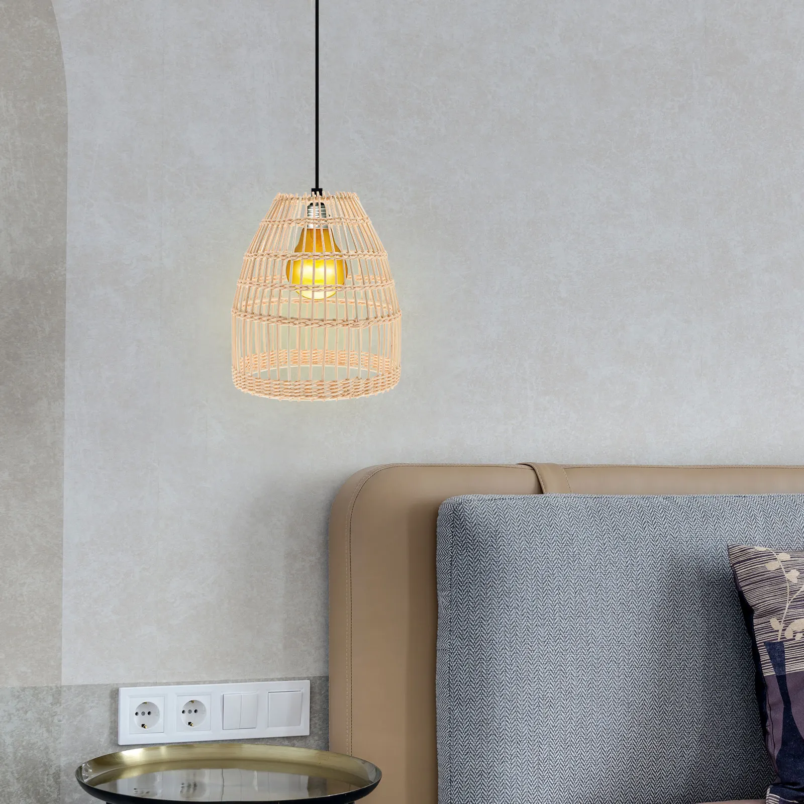 Cubierta de luz de pantalla de ratán para diseño, se adapta a habitaciones, cubierta de pantalla de lámpara tejida para reducir la luz y el polvo