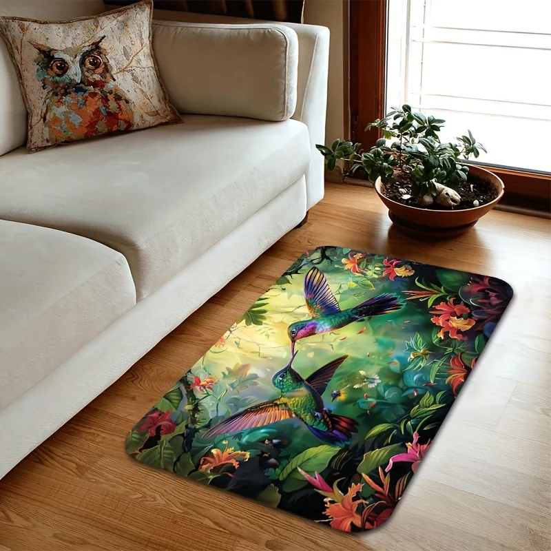 Tropical Hummingbird Colorful Area Mat, Non-Slip Decorative Rug for Indoor Outdoor Bedroom Kitchen Bathroom Office Decor