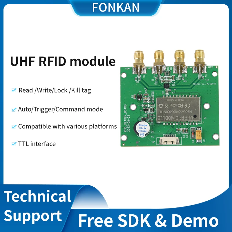 860 960mhz UHF RFID reader 4 antenna port module RFID tag UHF reader TTL uart module  Android SDK for Access Control