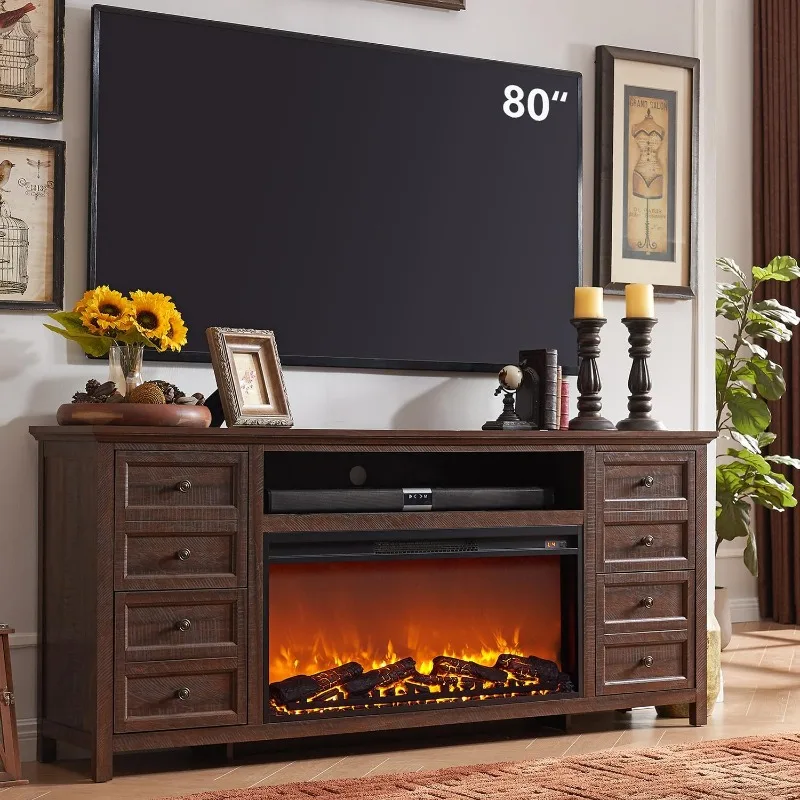 

Fireplace TV Stand for TVs up to 80 Inches, Farmhouse Entertainment Center w/36 Electric Fireplace & 4 Faux Double Drawers