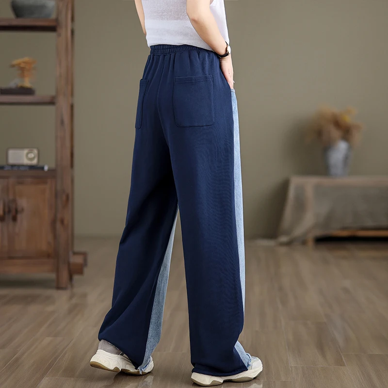 Jeans de Mujer Hoados y Adeazantes, de Pierna Recta y Ancha, hasta el Suelo, con Bloques de Color, de Aodón, Estilo Nue...