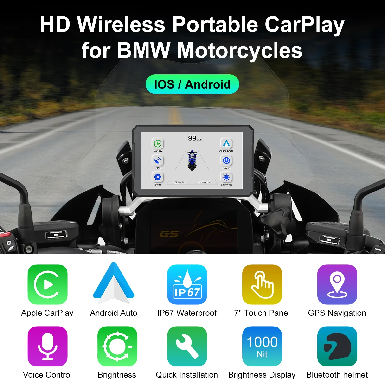 

B7 For BMW R1200 R1250GS S1000 M1000 XR ADV Touch Outdoor Waterproof Sunsceen Portable Motorcycle Navigator CarPlay Android Auto